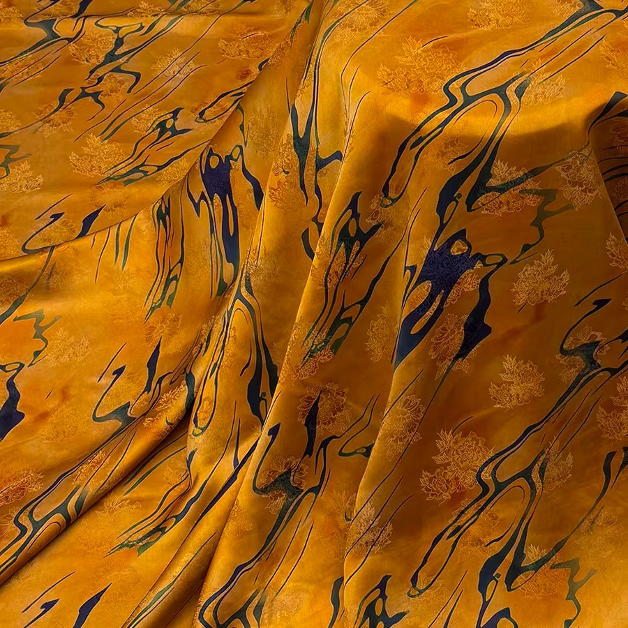 XYHYS 黄沙万里- Jacquard HUALUO Hongyunsha silk fabric, 25 momme openwork texthture, 110cm by e Yard