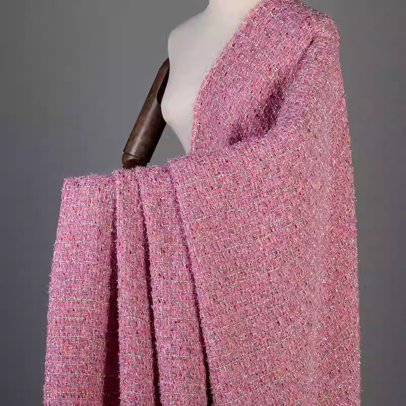 YYCHNLSF - Pink Tweed Fringed Bouclé Fabric, Coco style, 150cm wide by the yard