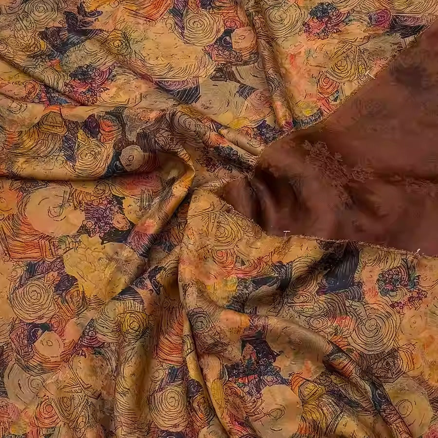 XYHYS 幽蓝牡丹- Jacquard HUALUO Hongyunsha silk fabric, 25 momme openwork texthture, 110cm by e Yard