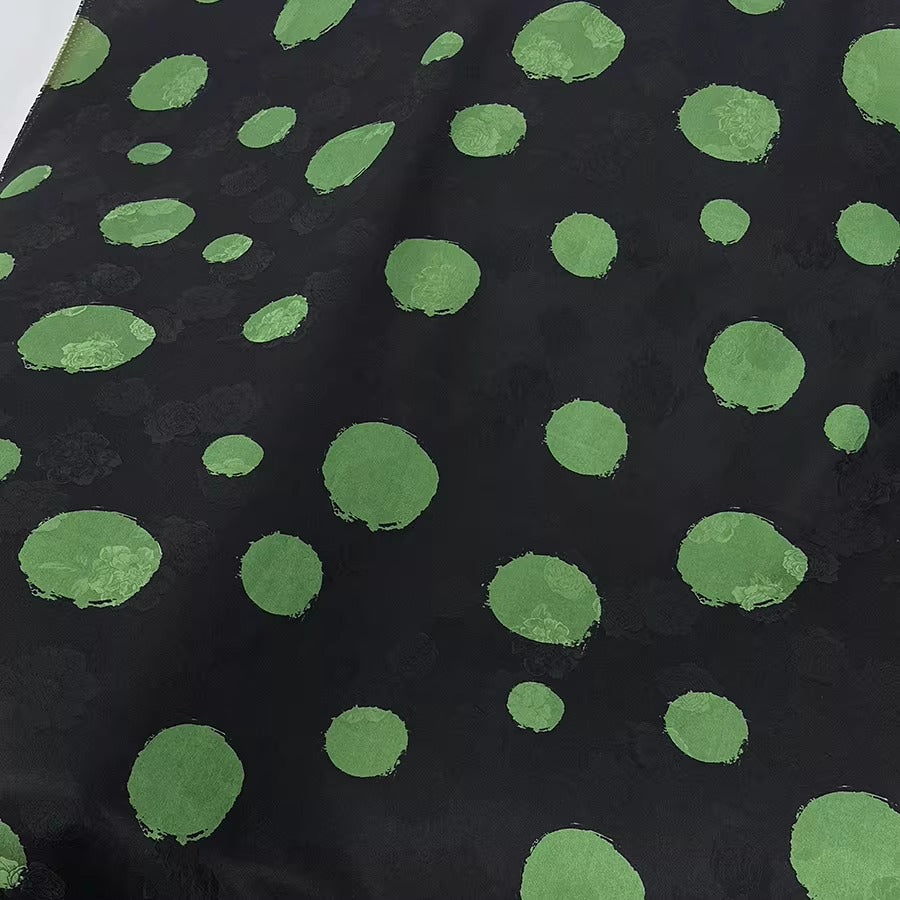 XYHYS 绿波点- Jacquard HUALUO Hongyunsha silk fabric, 26 momme openwork texture, 110cm by the Yard