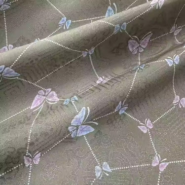 XYLN046 - Leno silk fabric with beautiful prints, blue and pink butterfly, 114cm wide by the yard