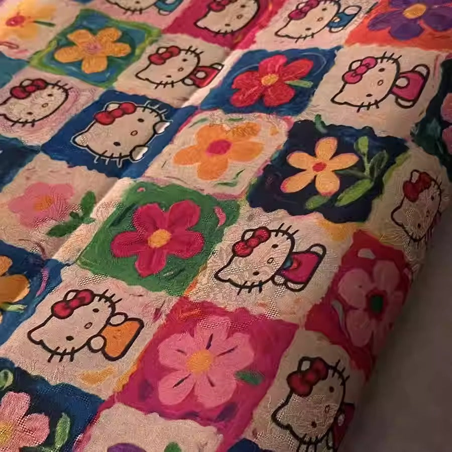 XYHYS hello kitty- Jacquard HUALUO Hongyunsha silk fabric, 26 momme openwork texture, 110cm by the Yard