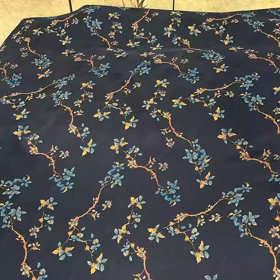 XYHYS 枝叶- Jacquard HUALUO Hongyunsha silk fabric, 25 momme openwork texthture, 110cm by e Yard