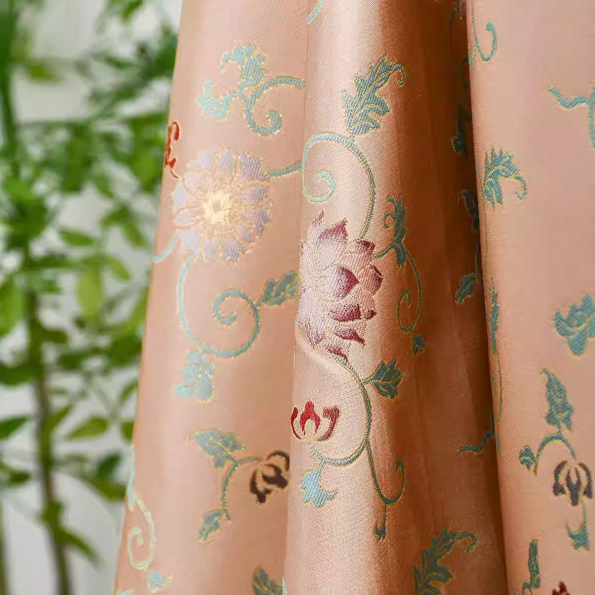 XYLDXSJ 花团锦簇粉绿 - Gilt-Thread Song Brocade 织金宋锦, 38 momme 140cm wide by the yard