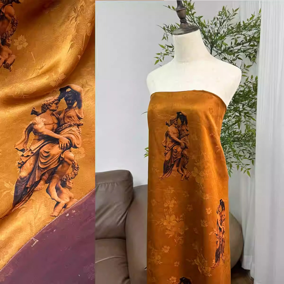 XYHYS uma·大卫- Jacquard HUALUO Hongyunsha silk fabric, 25 momme openwork texture, 110cm by the Yard