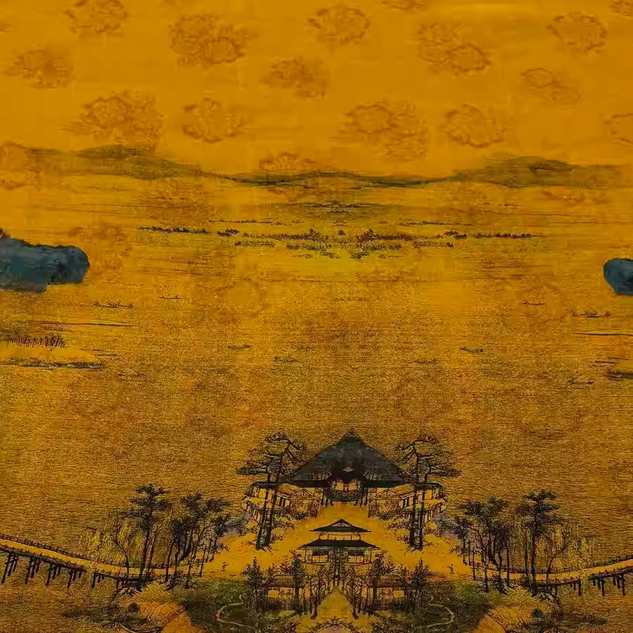 XYHYS 风景- Jacquard HUALUO Hongyunsha silk fabric, 25 momme openwork texthture, 110cm by e Yard
