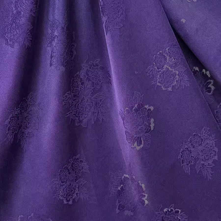 XYHYS 纯色紫色- Jacquard HUALUO Hongyunsha silk fabric, 26 momme openwork texture, 110cm by the Yard