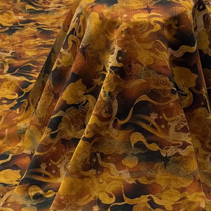 XYHYS 云丝祥鹿- Jacquard HUALUO Hongyunsha silk fabric, 25 momme openwork texthture, 110cm by e Yard