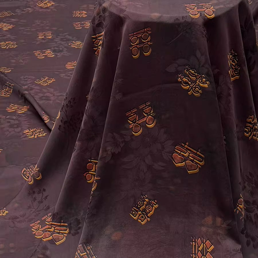 XYHYS 双喜临门- Jacquard HUALUO Hongyunsha silk fabric, 25 momme openwork texthture, 110cm by e Yard