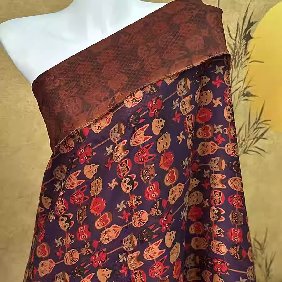 XYHYS 非遗脸谱- Jacquard HUALUO Hongyunsha silk fabric, 25 momme openwork texthture, 110cm by e Yard