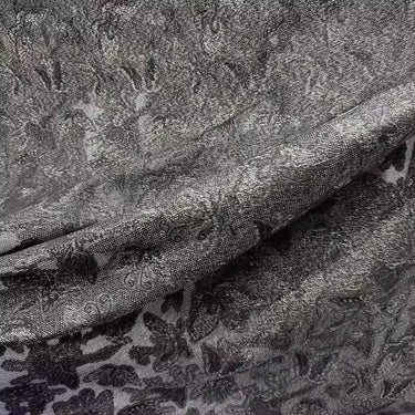 XYLN035 - Leno silk fabric, Gold weave Yarn-dyed, black butterfly , 25 momme 114cm wide by the yard