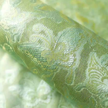 李德喜。四经八纬色织罗 XYLN012 - Leno silk fabric, yellow green butterfly,  25 momme 114cm wide by the yard