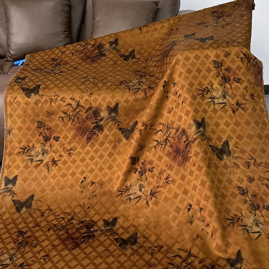 竹蝶   Mud Silk fabric, Jacquard HUALUO, 25 momme 110cm wide by the Yard
