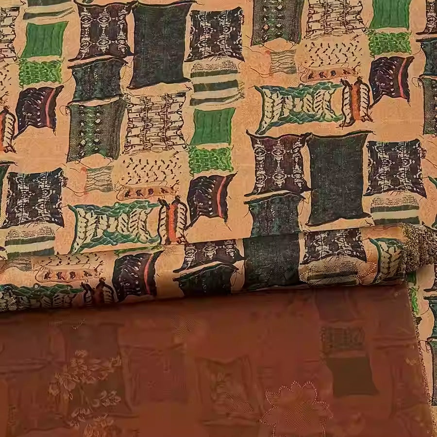 XYHYS 复古方块- Jacquard HUALUO Hongyunsha silk fabric, 25 momme openwork texthture, 110cm by e Yard