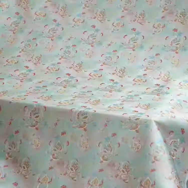 XYLDXSJ 醒狮杂宝纹蓝粉色- Gilt-Thread Song Brocade 织金宋锦, 38 momme 140cm wide by the yard