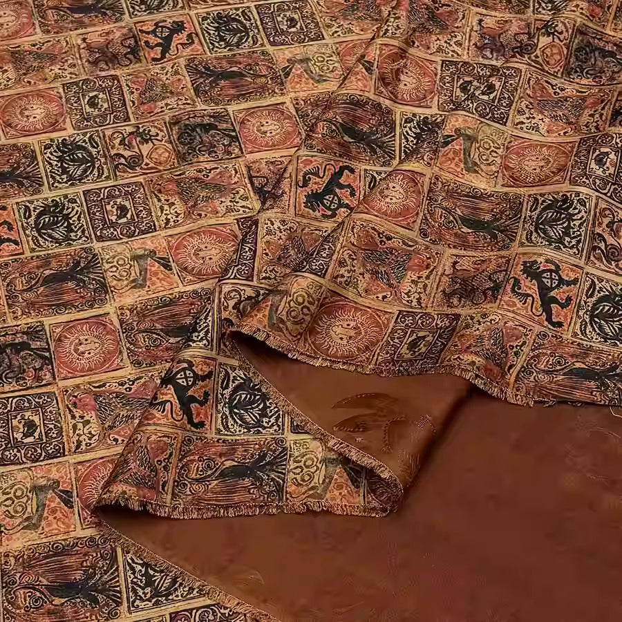 XYHYS 动物格子- Jacquard HUALUO Hongyunsha silk fabric, 25 momme openwork texthture, 110cm by e Yard