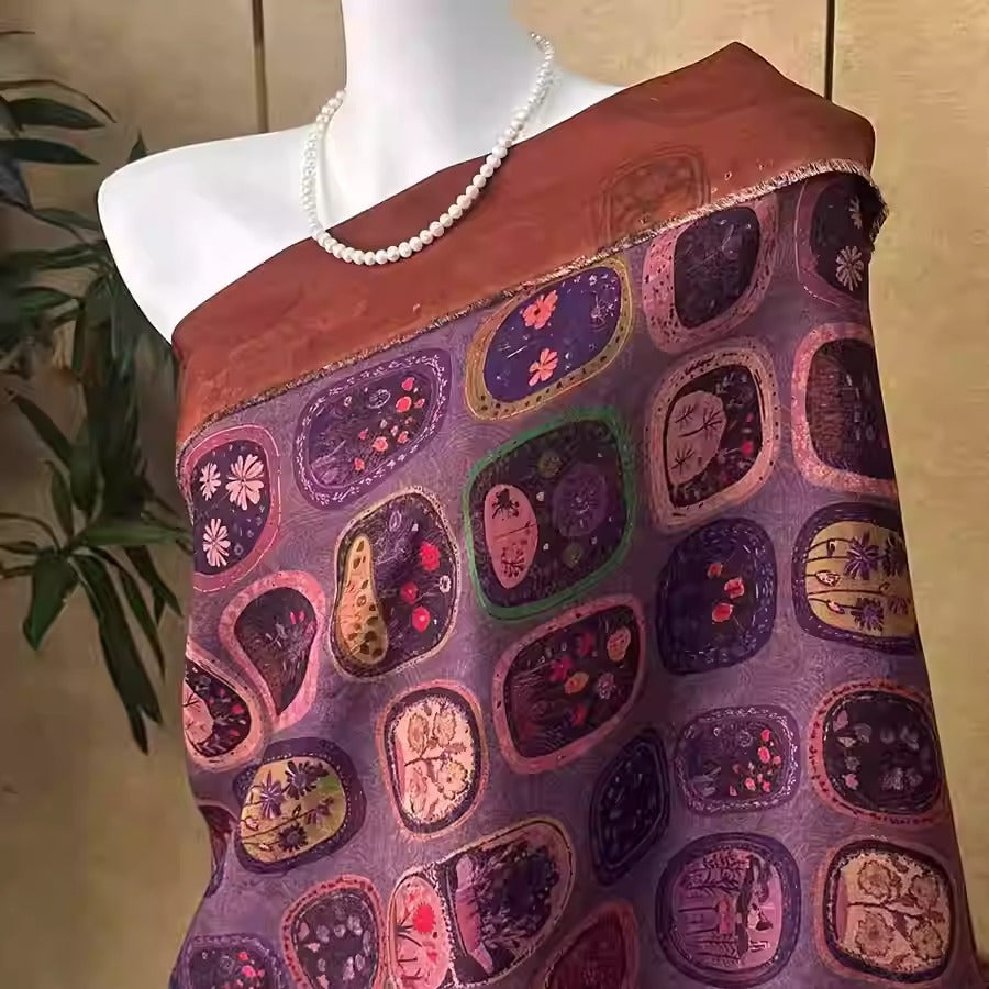 XYHYS 紫色花格- Jacquard HUALUO Hongyunsha silk fabric, 25 momme openwork texthture, 110cm by e Yard
