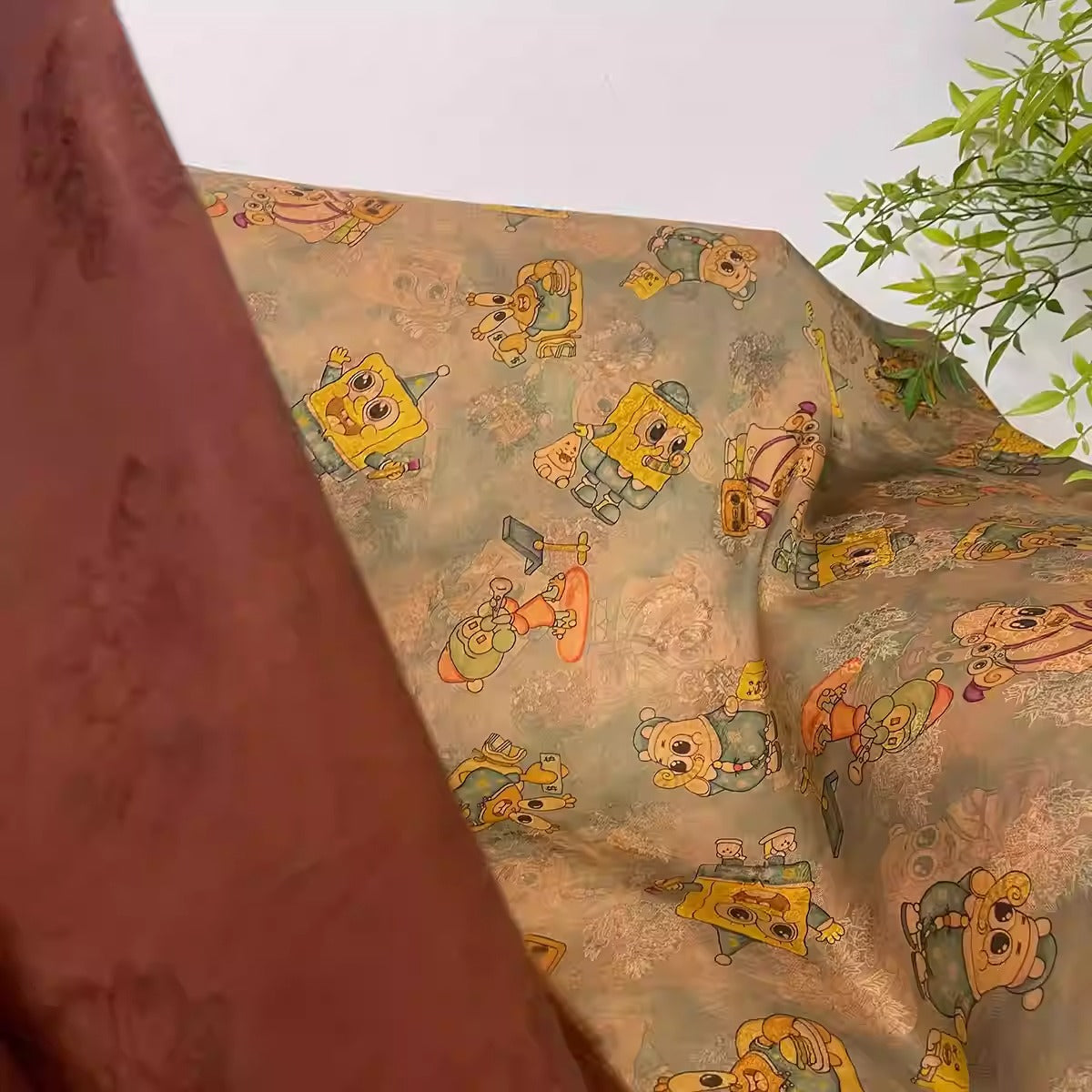 XYHYS 海绵宝宝- Jacquard HUALUO Hongyunsha silk fabric, 26 momme openwork texture, 110cm by the Yard