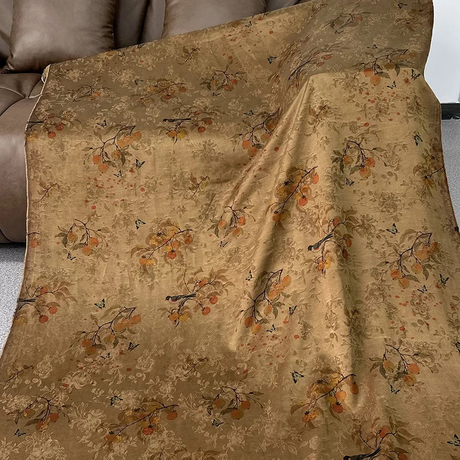 柿柿如意    Mud Silk fabric, Jacquard HUALUO, 25 momme 110cm wide by the Yard