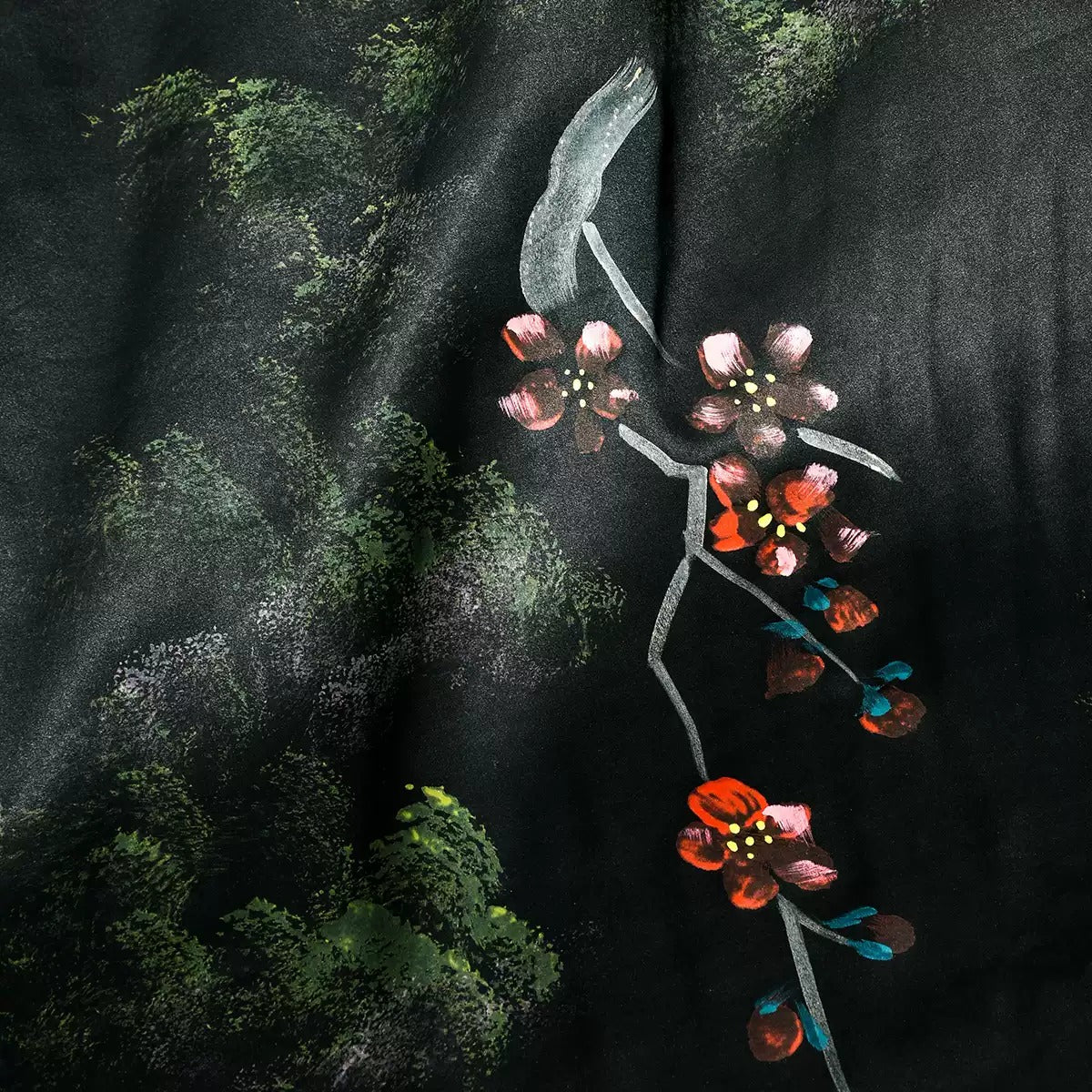 手绘暗香浮动 Mud Silk fabric, Crepe satin plain, 25 momme 110cm wide by the Yard