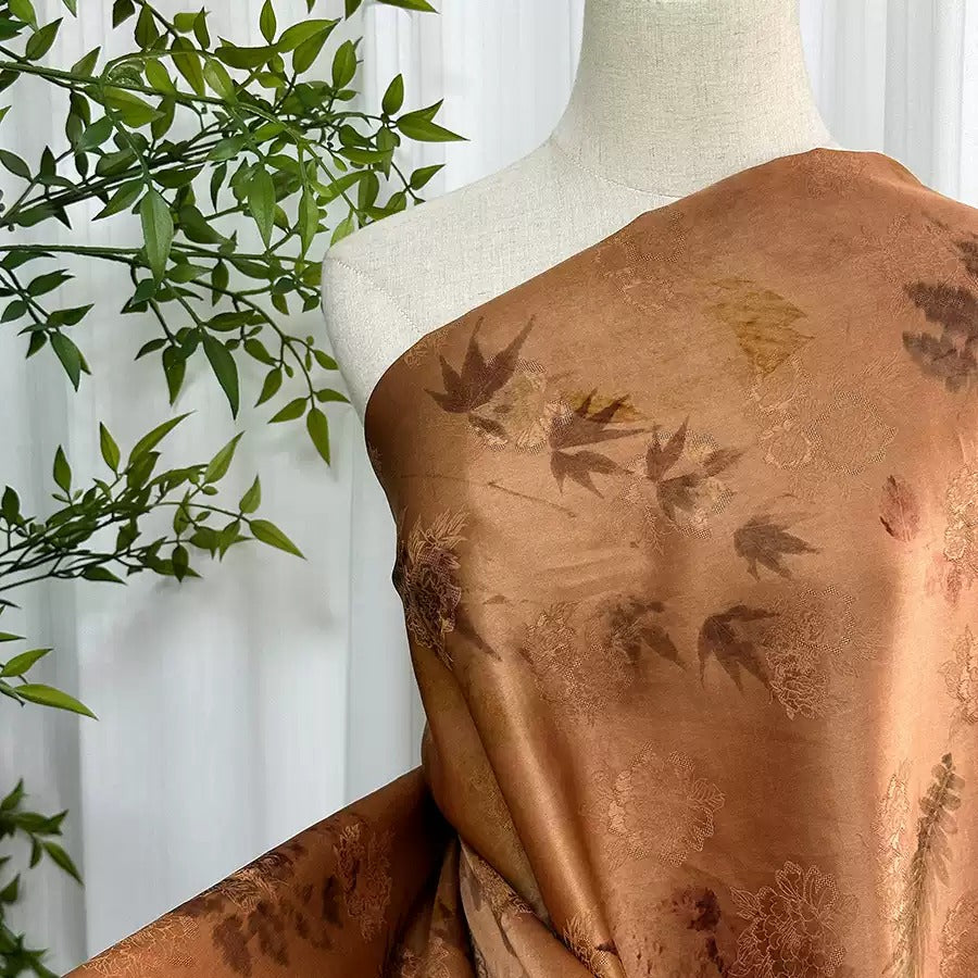 竹叶 Mud Silk fabric, Jacquard HUALUO, 25 momme 110cm wide by the Yard