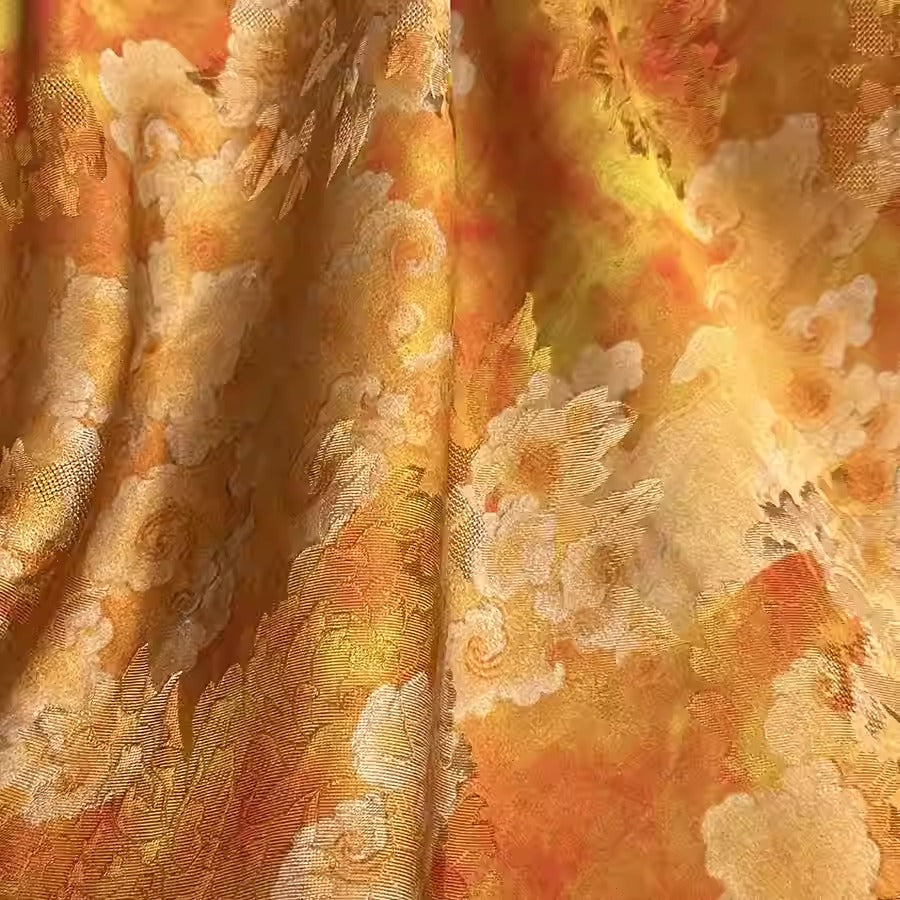 XYHYS 金色祥云- Jacquard HUALUO Hongyunsha silk fabric, 25 momme openwork texture, 110cm by the Yard