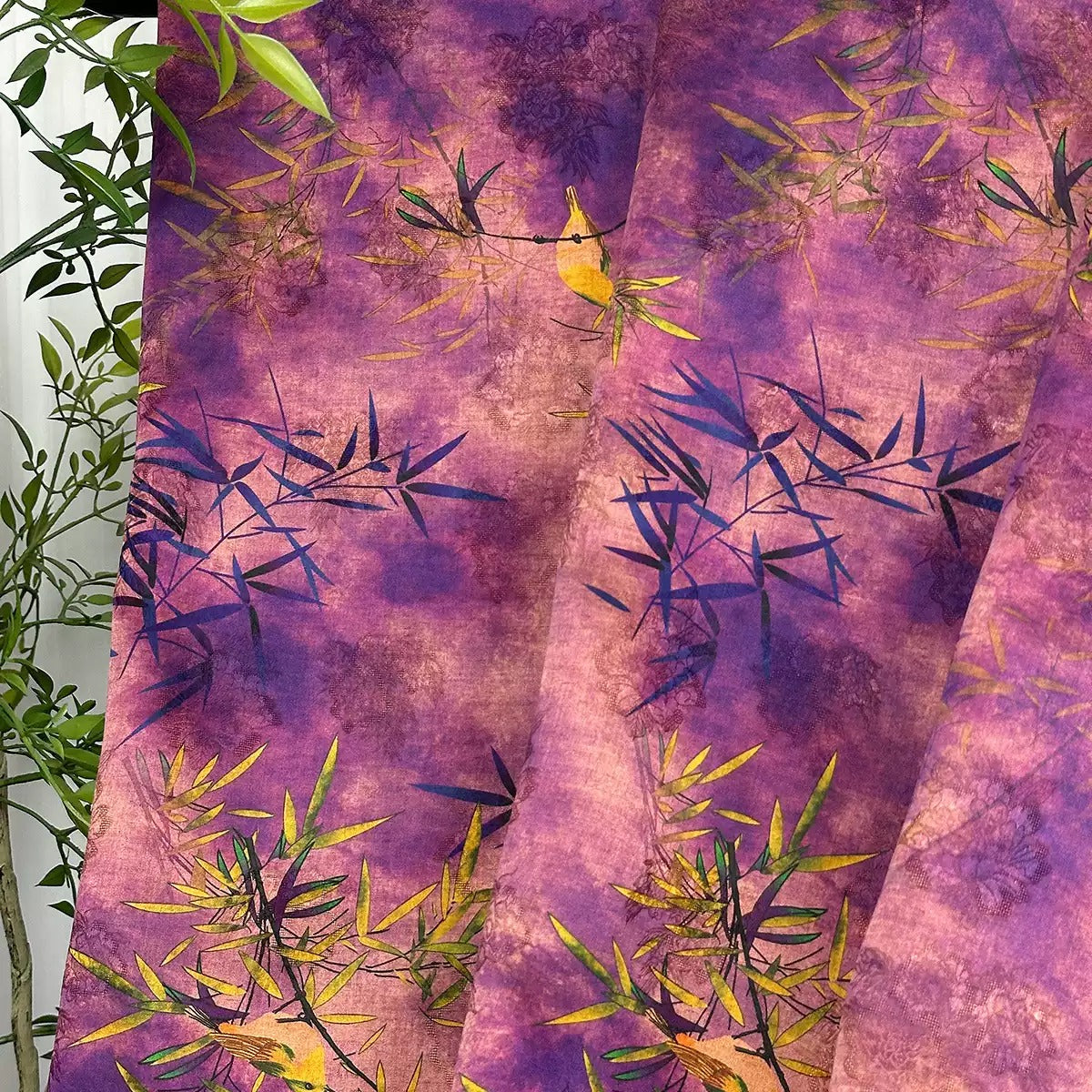 紫竹飞鸟 Mud Silk fabric, Jacquard HUALUO, 25 momme 110cm wide by the Yard