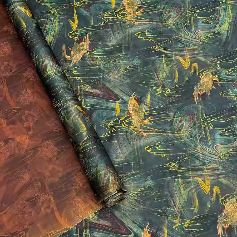 XYHYS 墨染金鹤- Jacquard HUALUO Hongyunsha silk fabric, 25 momme openwork texthture, 110cm by e Yard