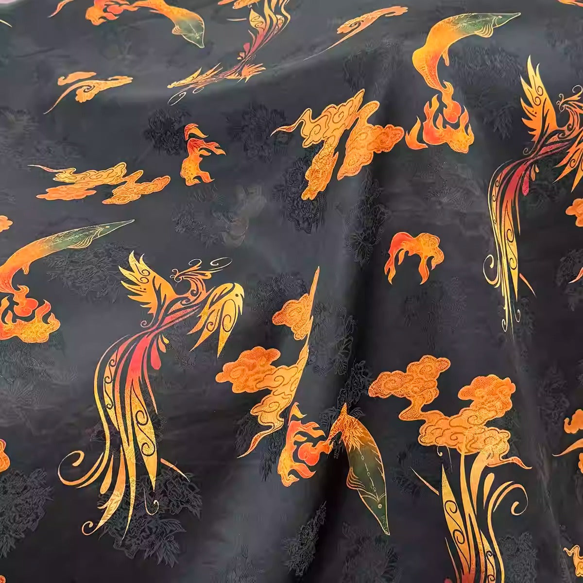 XYHYS 凤凰祥云- Jacquard HUALUO Hongyunsha silk fabric, 26 momme openwork texture, 110cm by the Yard