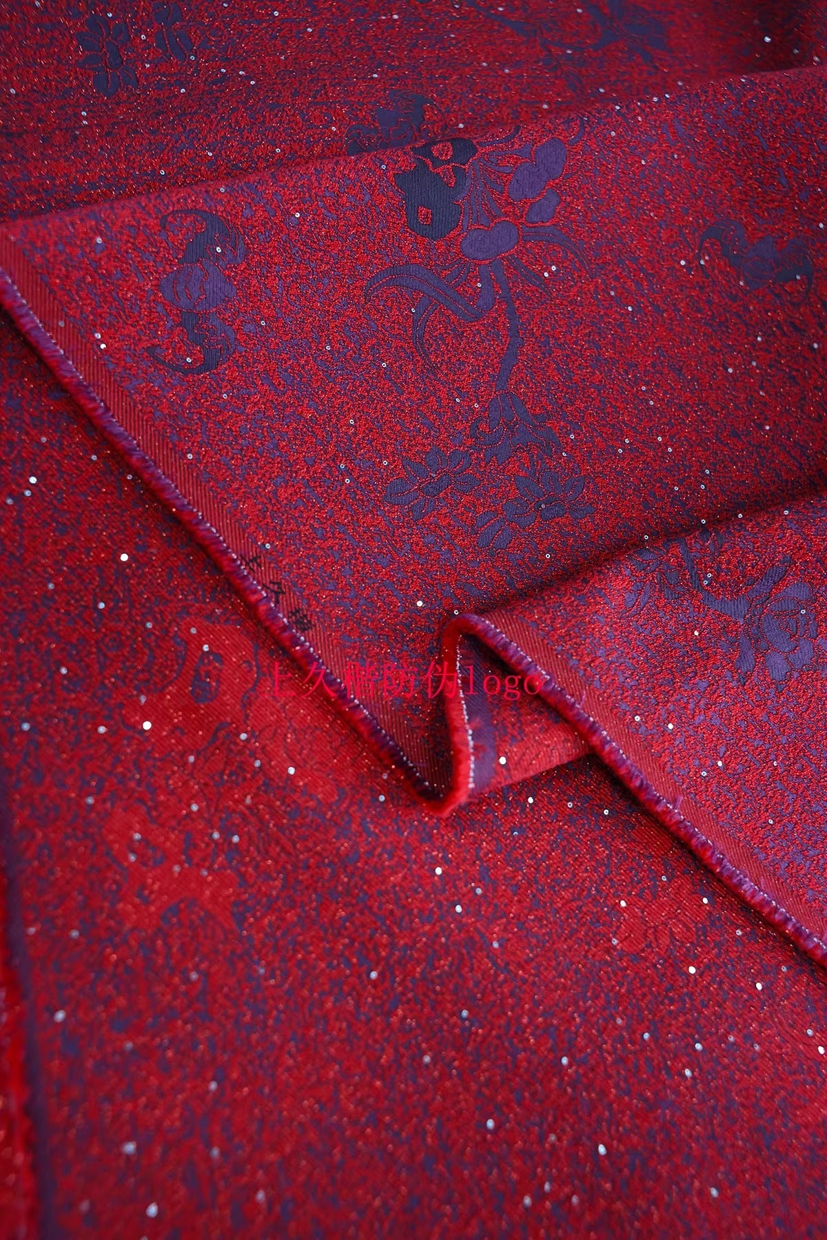 SJKSM016- Jacquard silk wool blend fabric, 57 momme ,deep red, 135cm wide by the yard