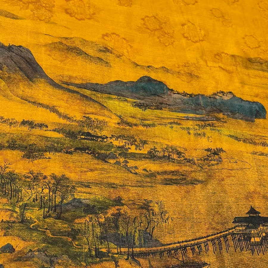 XYHYS 风景- Jacquard HUALUO Hongyunsha silk fabric, 25 momme openwork texthture, 110cm by e Yard