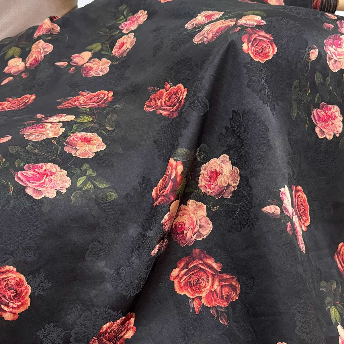 XYHYS邂逅蔷薇 - Jacquard HUALUO Hongyunsha silk fabric, 26 momme openwork texture, 110cm by the Yard