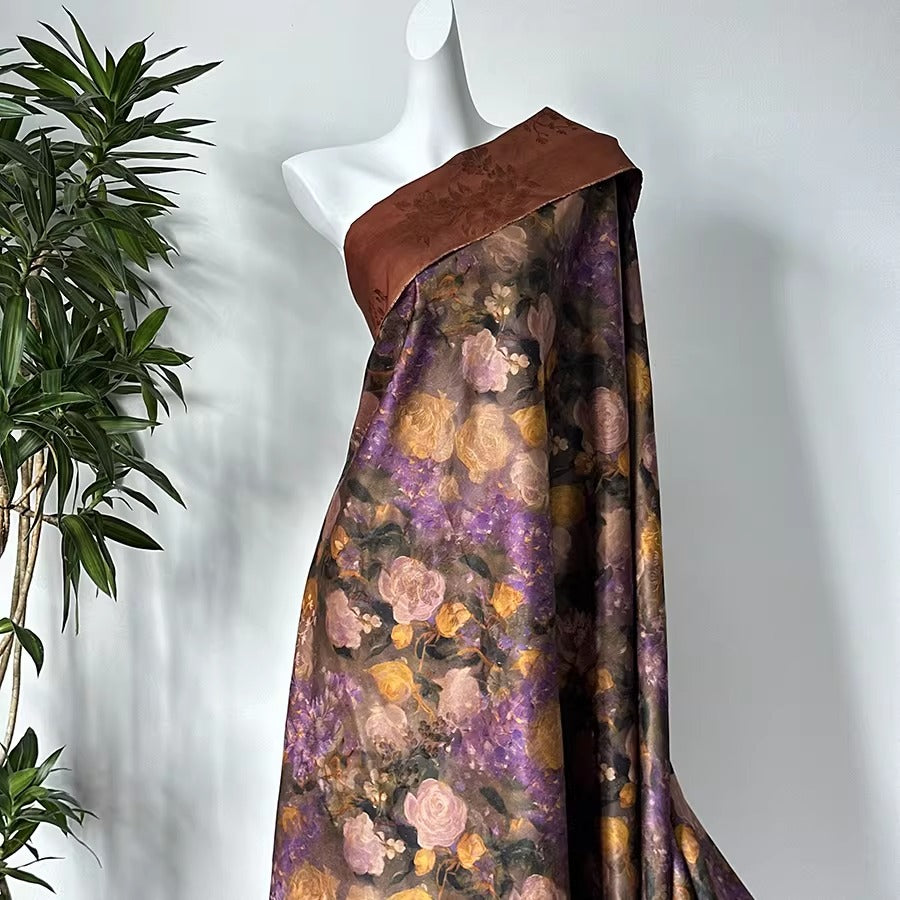 XYHYS 淡紫玫瑰- Jacquard HUALUO Hongyunsha silk fabric, 25 momme openwork texthture, 110cm by e Yard
