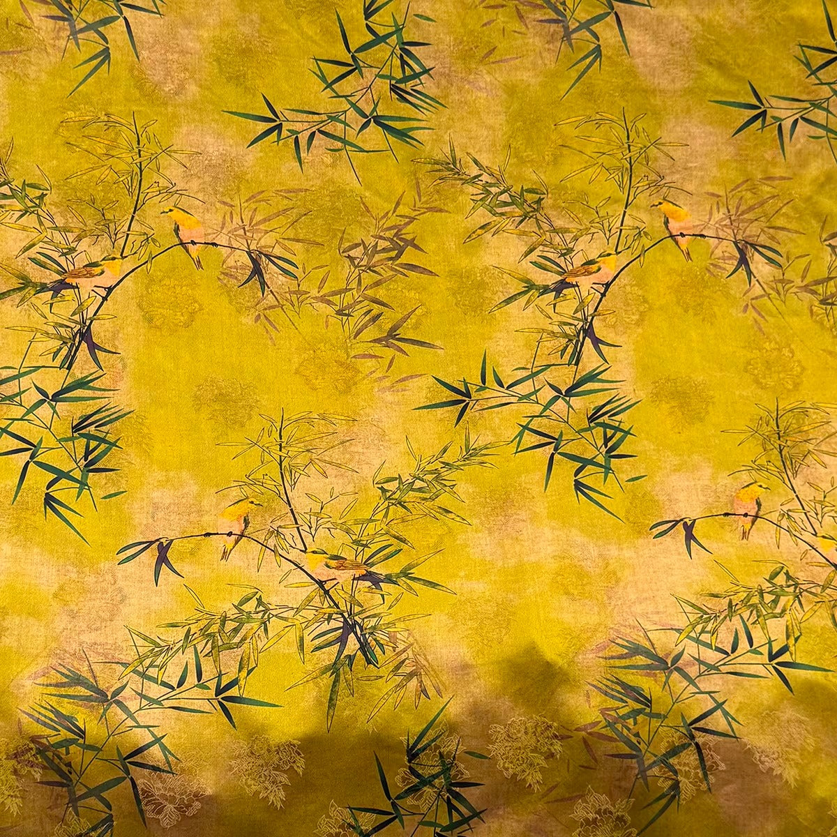 XYHYS 黄韵竹鸟- Jacquard HUALUO Hongyunsha silk fabric, 25 momme openwork texture, 110cm by the Yard
