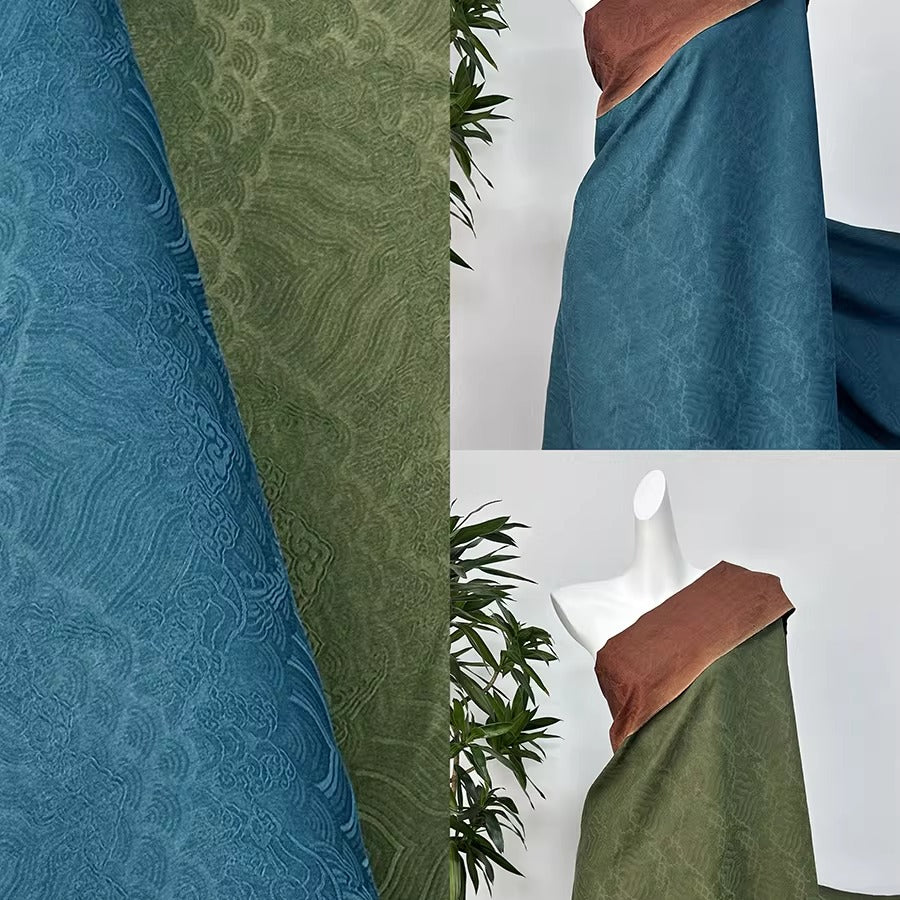 XYHYS 江崖海水纹- Jacquard HUALUO Hongyunsha silk fabric, 25 momme openwork texthture, 110cm by e Yard