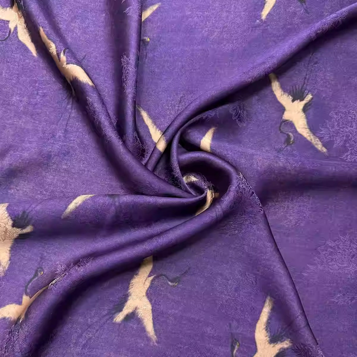 XYHYS 紫色瑞鹤图- Jacquard HUALUO Hongyunsha silk fabric, 26 momme openwork texture, 110cm by the Yard