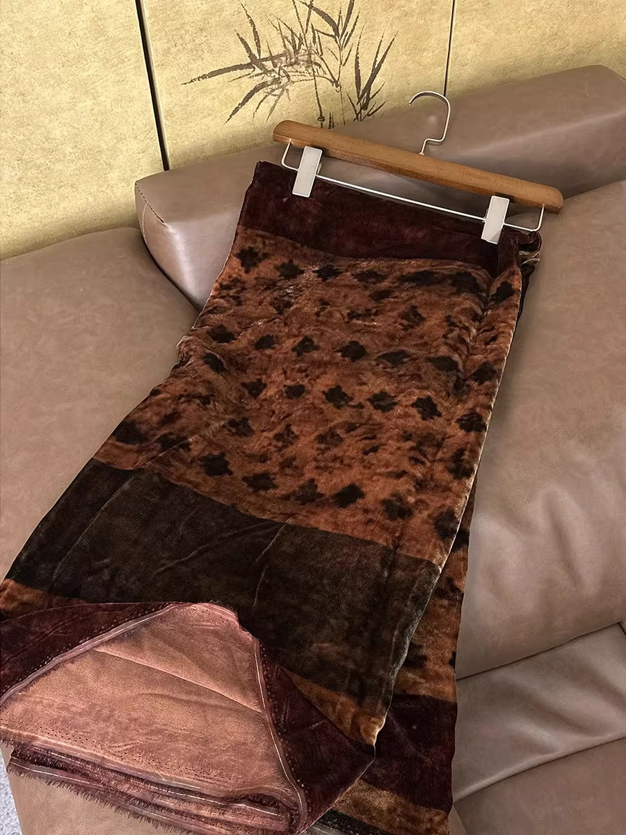 XYYHSR004 - Plant-dyed Print Silk Velvet Fabric, 140cm wide by the Yard