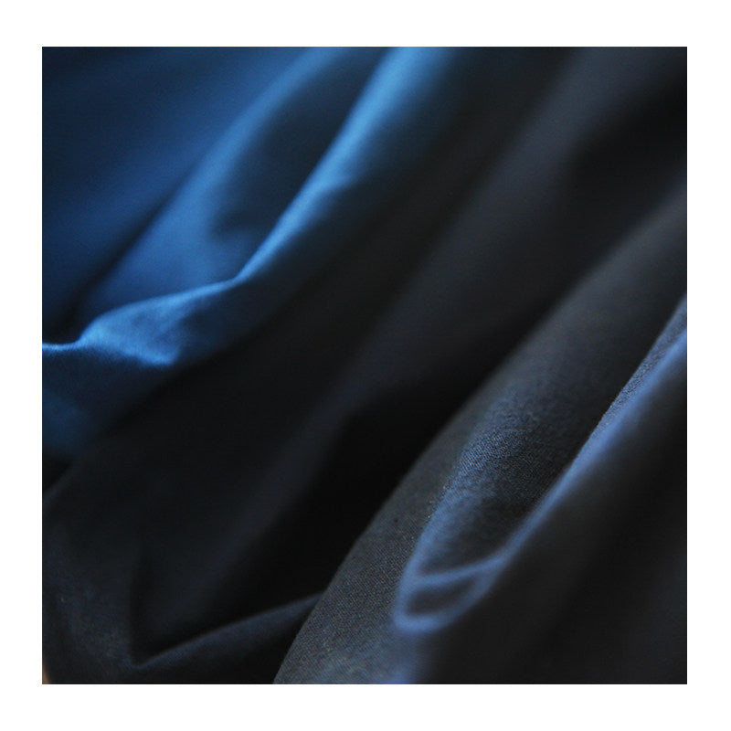 Indigo-dyed cotton fabric — six-shade range and texture