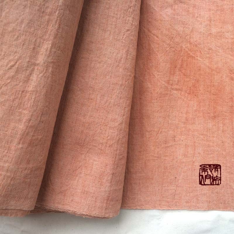 Hand woven cotton fabric, Hand dyed with Natural mineral dyes, Beautiful Brick Red/Salmon craft fabric Coarse fabric- by the meter