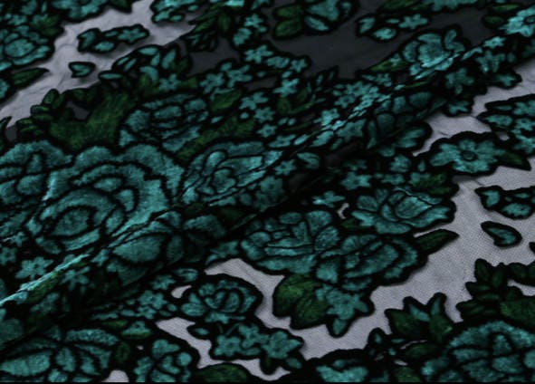 LVHMUDAN - Green Peony Burnout Silk Velvet Fabric - 114cm wide by the Yard