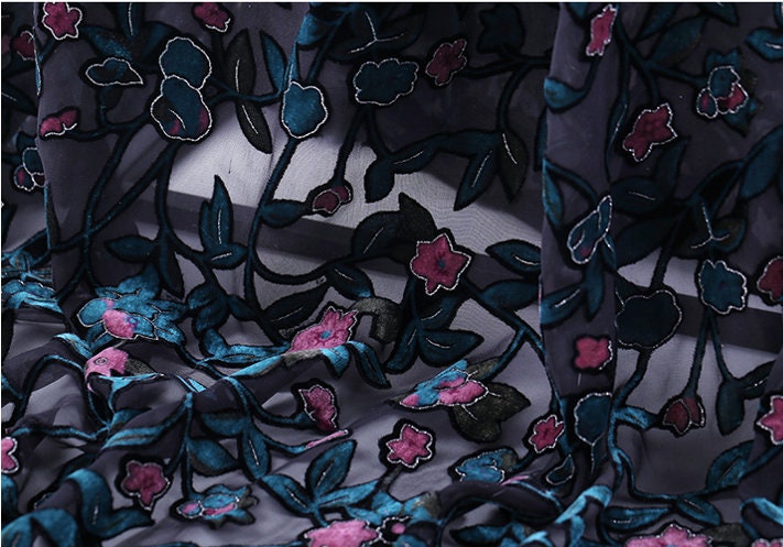 XIAOHONG - Floral Sheer Burnout Silk Velvet Fabric - 114cm wide by the Yard