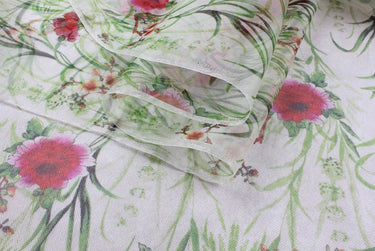 MEIRCAO - 6 momme Floral Print Silk Organza Fabric - 138cm wide by the Yard