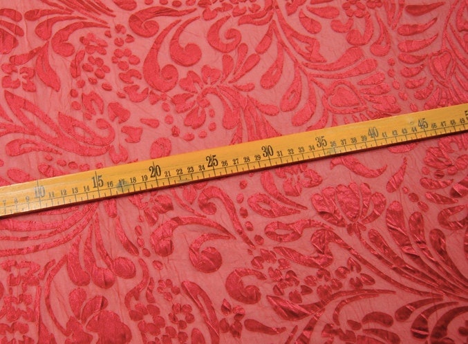 HONGDU - Red Flowers Sheer Burnout Silk Devore Satin Fabric - 114cm wide by the Yard