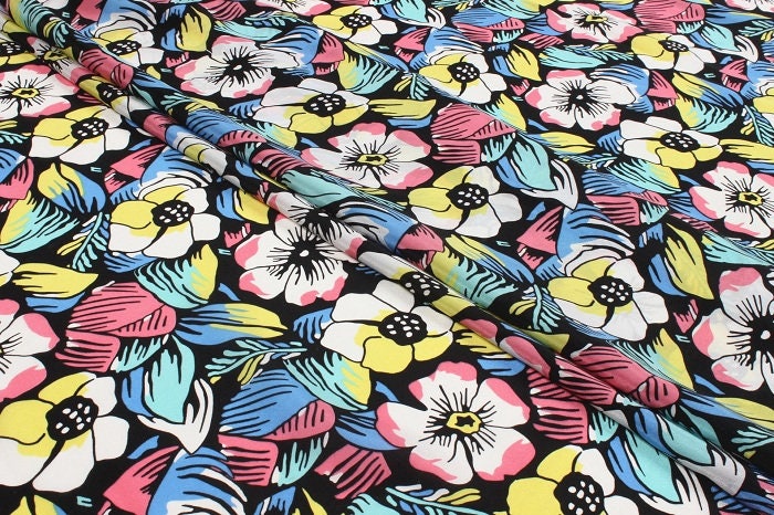 FENGFANG - 12 momme Floral Print Silk Crepe de Chine Fabric - 140cm wide by the Yard