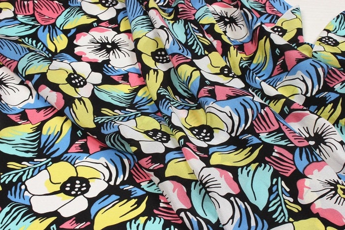FENGFANG - 12 momme Floral Print Silk Crepe de Chine Fabric - 140cm wide by the Yard