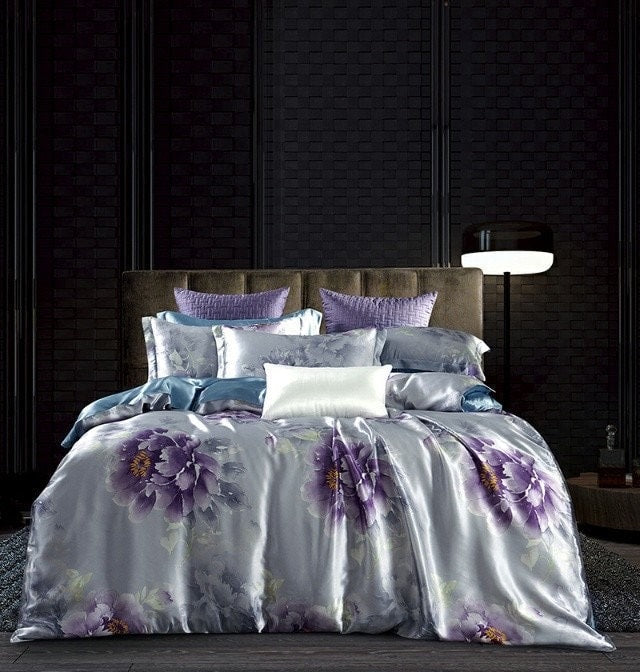 Purple Peony - 16 Momme 100% Silk Bedding 4pcs Suite