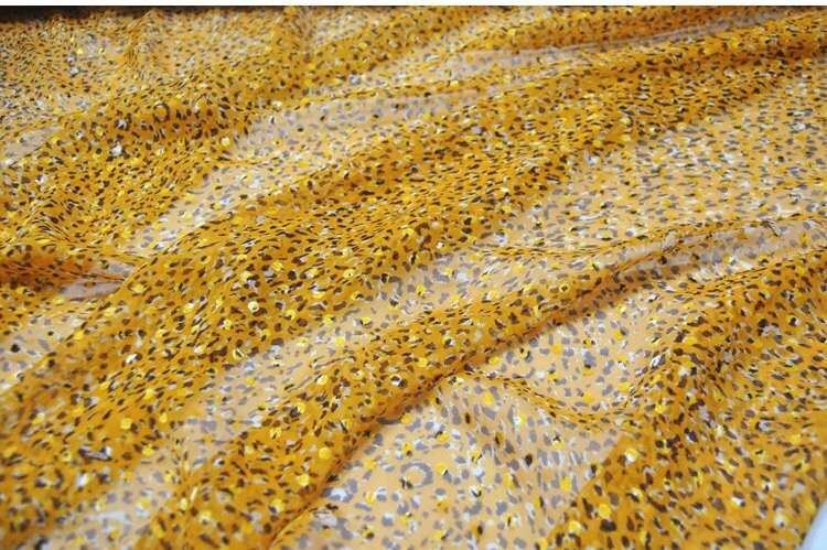 HUANGSEDI - Yellow Sheer Burnout Silk Devore Satin Fabric - 140cm wide by the Yard