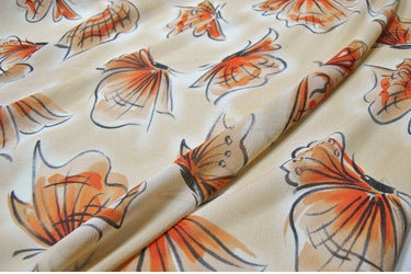 CHENDIE - 16 Momme Butterfly Print Crinkled Silk Georgette Fabric - 114cm wide by the Yard
