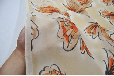 CHENDIE - 16 Momme Butterfly Print Crinkled Silk Georgette Fabric - 114cm wide by the Yard