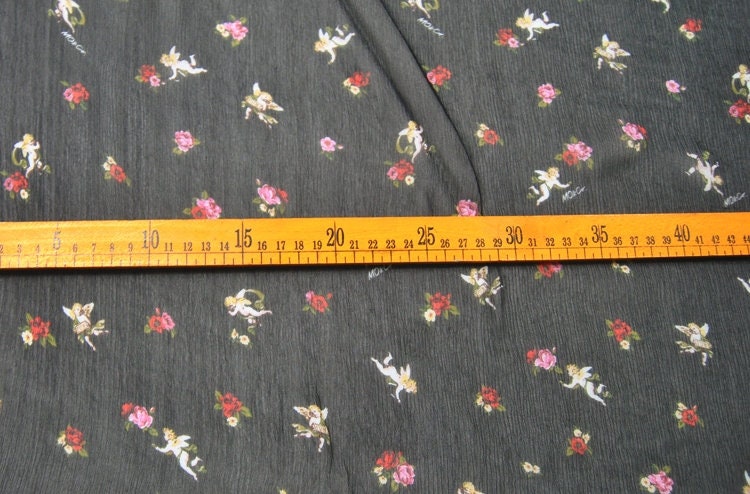 CUPID - 10 Momme digital floral print on black crinkled silk Georgette fabric 140cm by the Yard